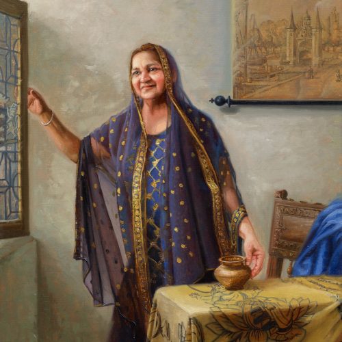 Balwinder-met-de-waterkan-olieverf-op-linnen-Gabrielle-Westra